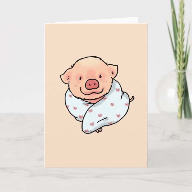 Carte cochon mignon dans une couverture (Devant)