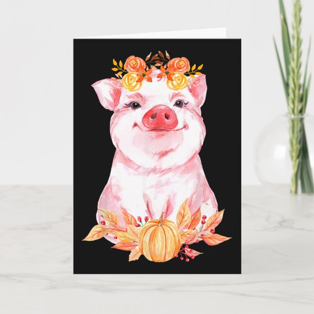 Carte Cochon Mignon Drôle Fleurs Automne Fermier Animaux (Devant)