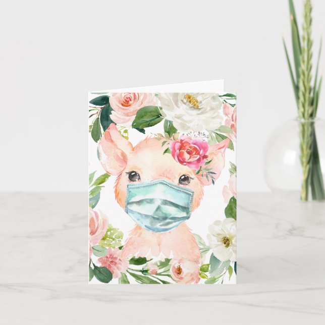 Carte Cochon mignon portant un masque | Distanciation so (Devant)