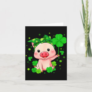 Carte Cochon Mignon Tenant un Trèfle St Patrick Enfants