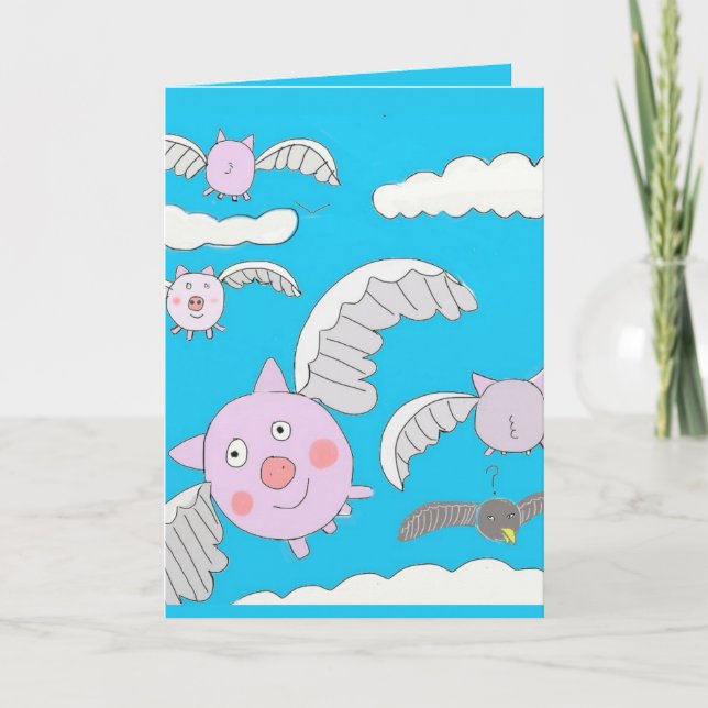 Carte Cochons volants amusants et corbeau perméable modi (Devant)