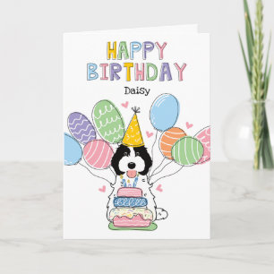 Carte Cockapo noir blanc Cavapoo Chien heureux anniversa