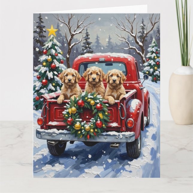 Carte Cockapoo Christmas Red Truck Holiday (Devant)