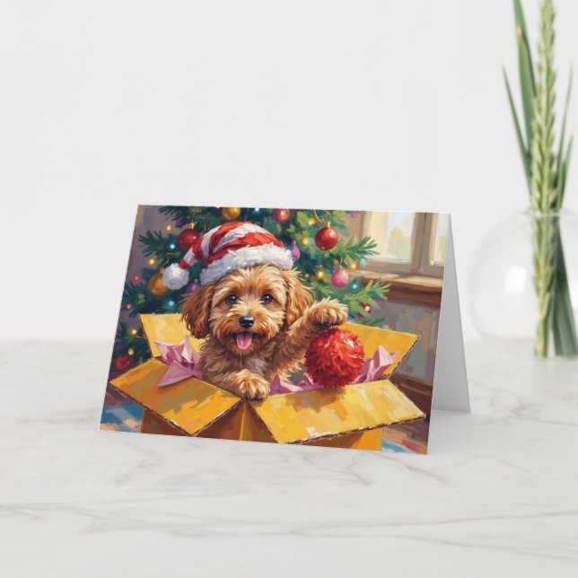 Carte Cockapoo Dog Christmas Gift Box Surprise (Devant)