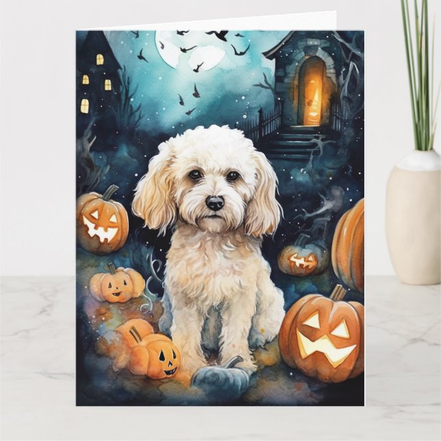 Carte Cockapoo Halloween Avec Citrouilles Effrayant  (Devant)