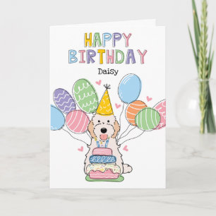 Carte Cockapou blanc crème Chien Cavapou Joyeux Annivers