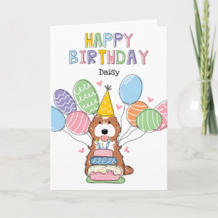 Carte Cockapou blanc rouge Chien Cavapou Joyeux annivers