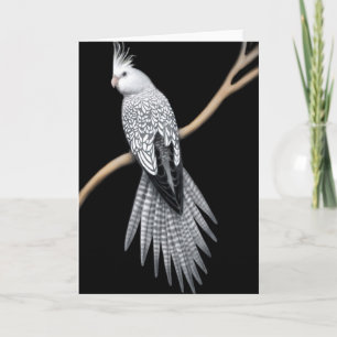 Carte Cockatiel à carreaux de perles blanc