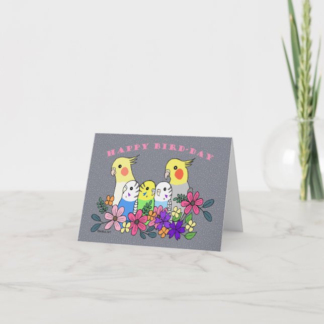 Carte Cockatiel Budgies Parakeet Amateur d'oiseaux Anniv (Devant)