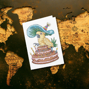 Carte cockatoo perché sur gâteau d'anniversaire casquett
