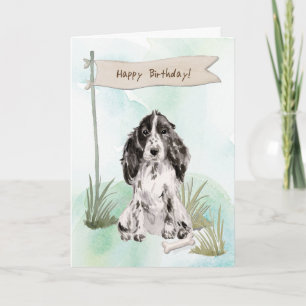 Carte Cocker noir et blanc Chien espagnol à l'anniversai