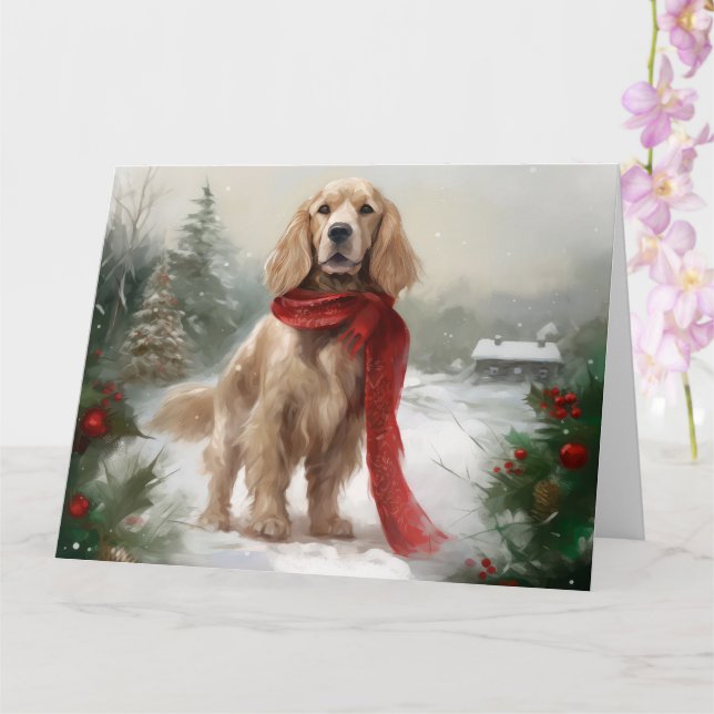 Carte Cocker Spaniel Chien dans Noël de neige (Orchidée)