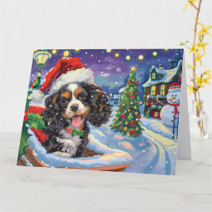 Carte Cocker Spaniel Chien dans Sleigh Neige Noël