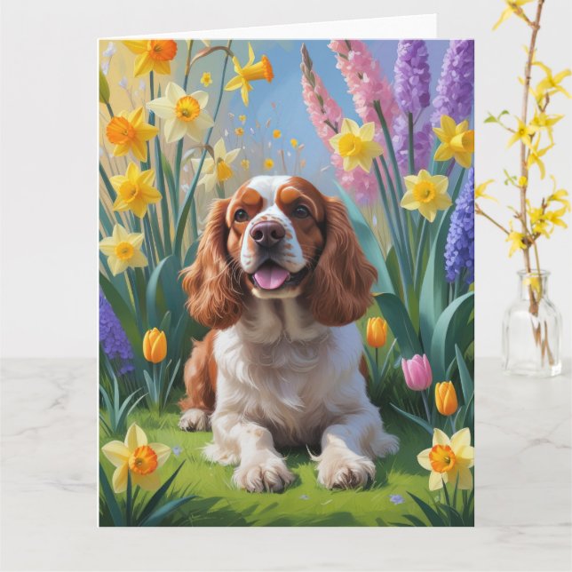 Carte Cocker Spaniel Chien Fleurs de printemps de chien  (Fleur jaune)