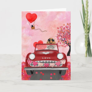 Carte Cocker Spaniel Conduisant une Voiture avec des Cœu
