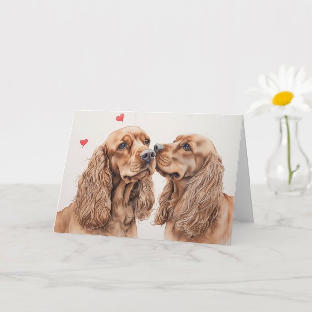 Carte Cocker Spaniel Couple Saint-Valentin (Petite plante)