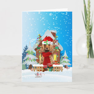 Carte Cocker Spaniel dans la neige avec cadeaux de Noël