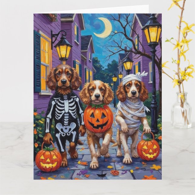 Carte Cocker Spaniel Dogs Trick-or-Treating à Halloween (Fleur jaune)