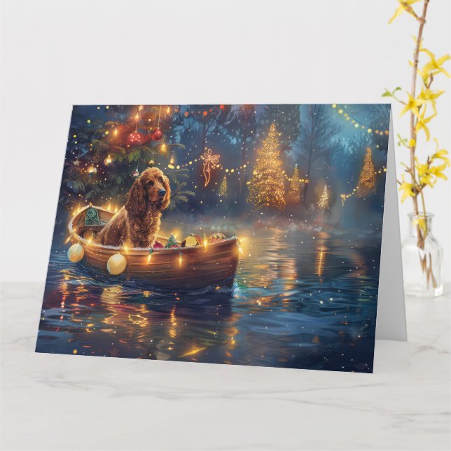 Carte Cocker Spaniel Noël Festive Voyage (Fleur jaune)