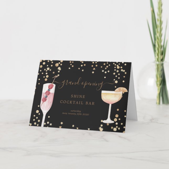 Carte cocktail bulle or et parties scintillant grand ouv (Devant)