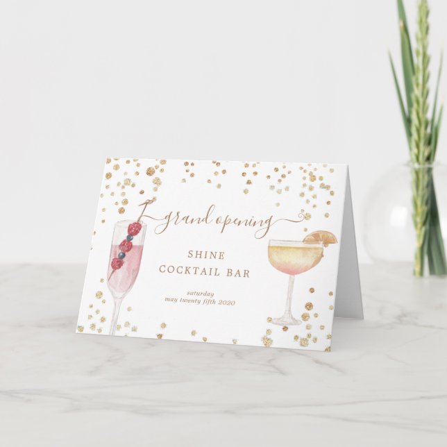 Carte cocktail bulle or et parties scintillant grand ouv (Devant)