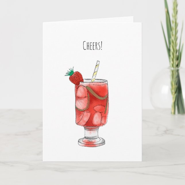Carte Cocktail de fraises Aquarelle illustrée (Devant)