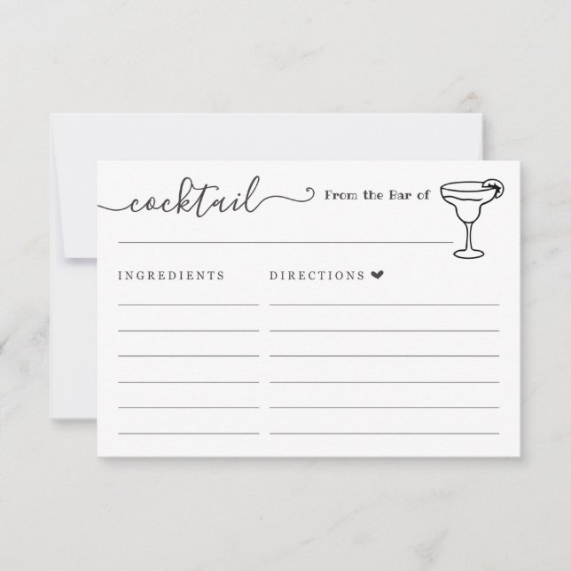 Carte Cocktail Recette pour le Bar (Devant)