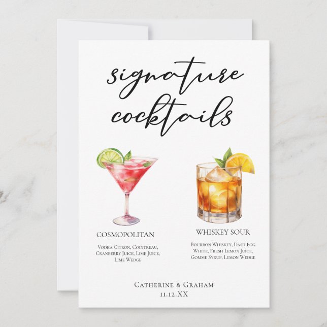 Carte Cocktails signature Mariage sophistiquée (Devant)