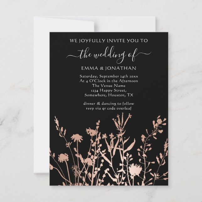 Carte Code QR Budget Fleurs de Prairie Noir Blanc (Devant)