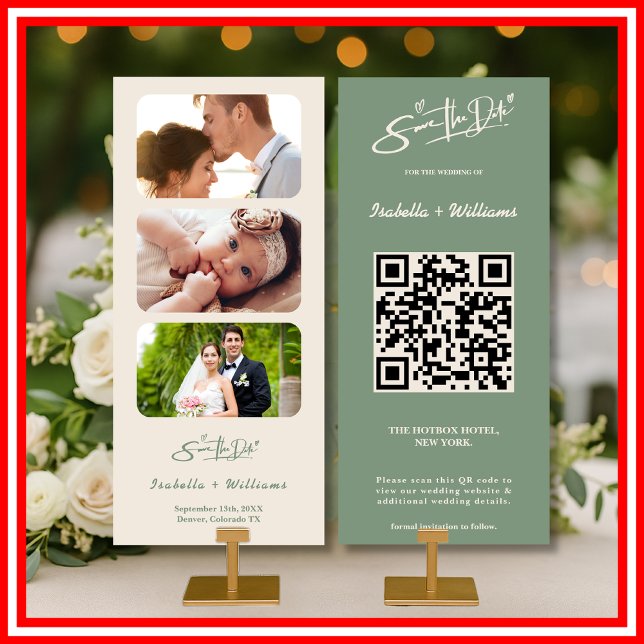 Carte Code QR de photo vert sauge | Économisez la date m (Créateur téléchargé)