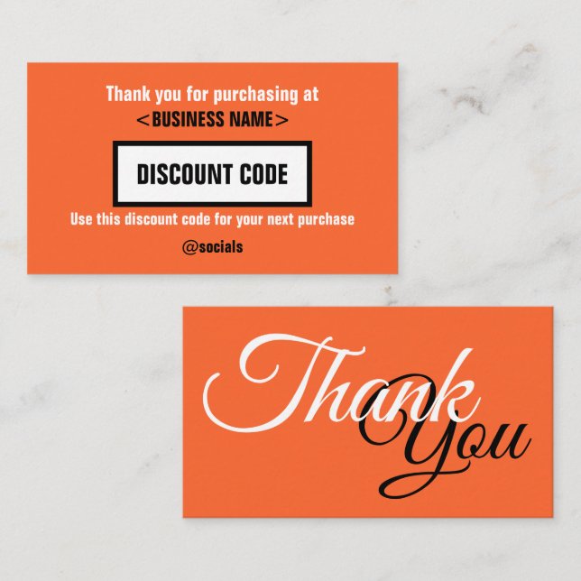 Carte Code Remise, Merci Pour Votre (Devant / Derrière)