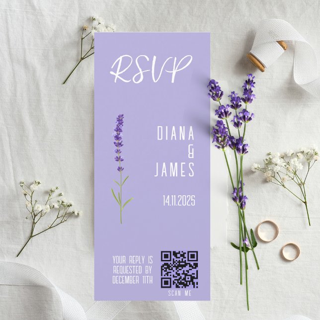 Carte Code RSVP QR de mariage de lavande élégant (Stylish Lavender Wedding RSVP QR code)
