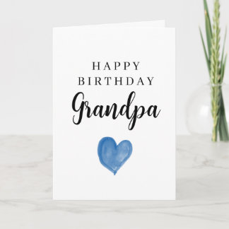 Carte Cœur Aquarelle Bleu Bon Anniversaire Grand-Père
