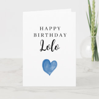 Carte Cœur aquarelle bleu Joyeux Anniversaire Lolo