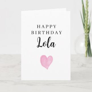 Carte Cœur aquarelle rose Joyeux anniversaire Lola