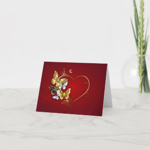 Carte Coeur aux papillons d'or
