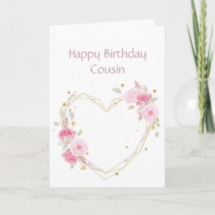 Carte Coeur Cousin rose Fleur Anniversaire