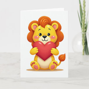Carte cœur de jeune lion mignon