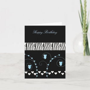 Carte Cœur de motif d'animal noir Anniversaire