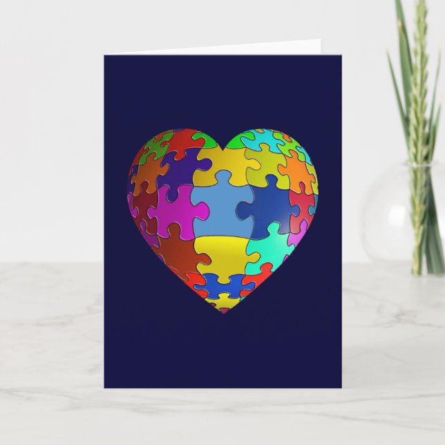 Carte Coeur de puzzle de sensibilisation sur l'autisme (Devant)