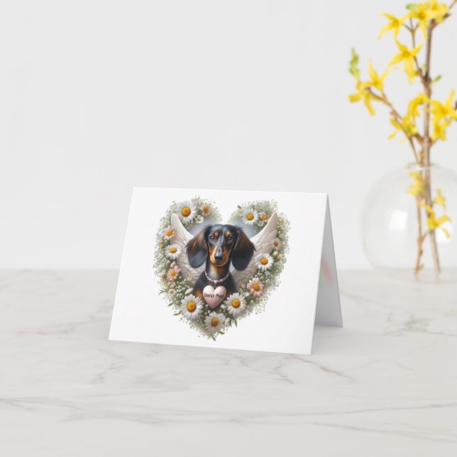 CARTE COEUR DE SYMPATHIE CUSTOMISÉE DE DACHSHUND (Fleur jaune)