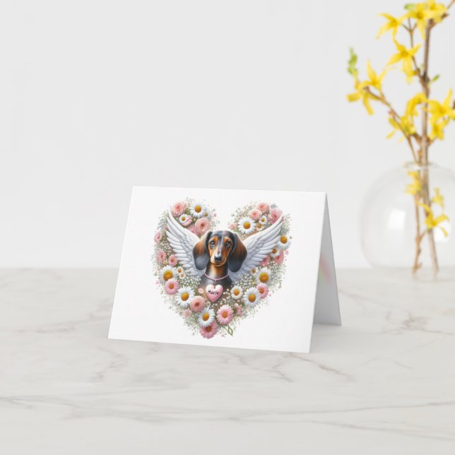 CARTE COEUR DE SYMPATHIE CUSTOMISÉE DE DACHSHUND (Fleur jaune)