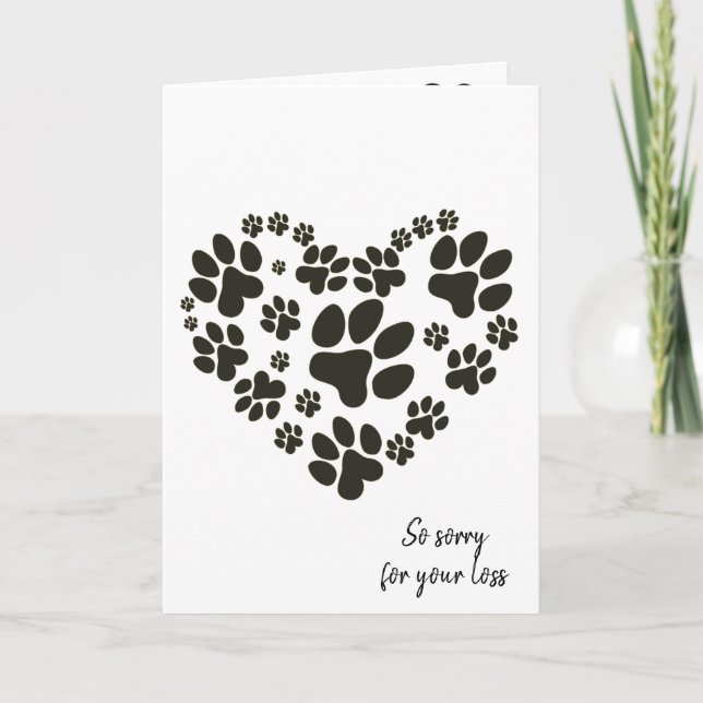 Carte Cœur d'empreinte de patte pour la perte d'un anima (Devant)