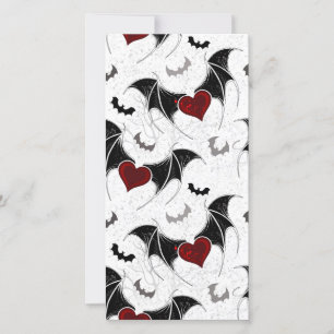 Carte Coeur d'Halloween avec ailes de chauve-souris noir