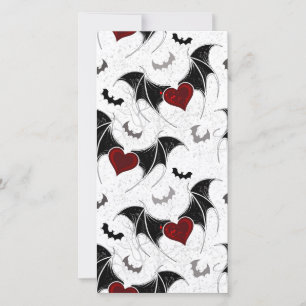 Carte Coeur d'Halloween avec ailes de chauve-souris noir