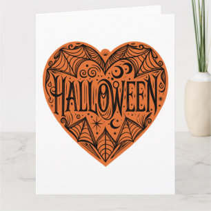 Carte Coeur d'Halloween, Forme de Coeur Orange, Vacances