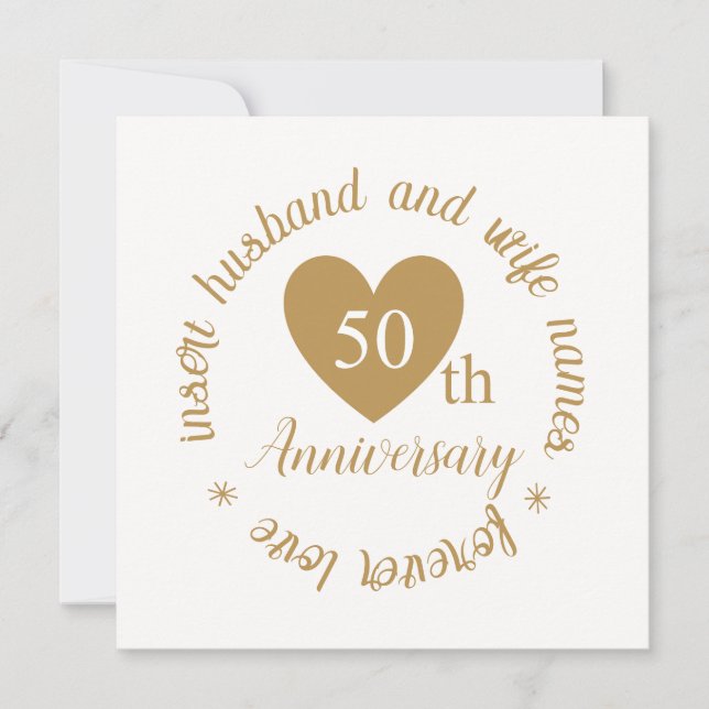 Carte Coeur d'or personnalisé 50e anniversaire de Mariag (Devant)