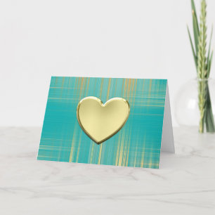 Carte Cœur doré sur carreaux turquoise
