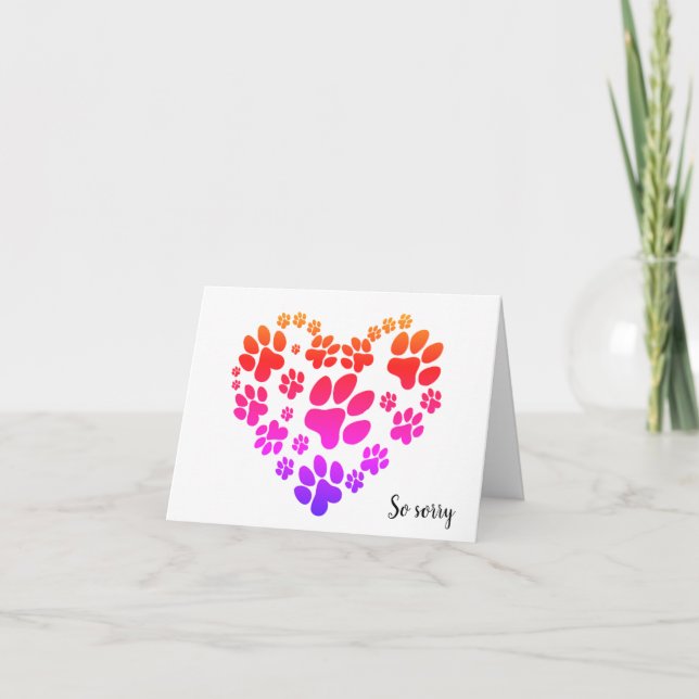 Carte Coeur Empreinte de patte arc-en-ciel pour la perte (Devant)