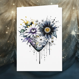 Carte Coeur et fleurs Minimaliste Saint Valentin